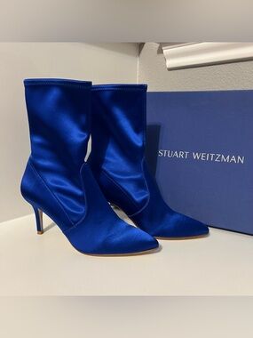 Stuart Weitzman royal blue satin cling boots 8.5